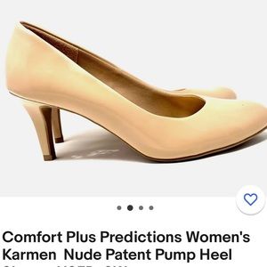 Predictions Comfort Plus nude/tan faux patent leather pointy toe heels. Size 8